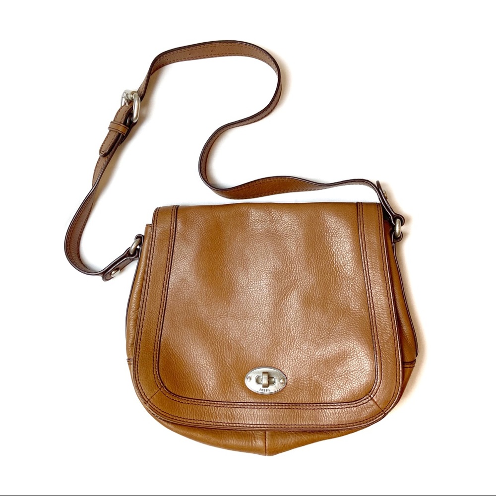 Fossil Brown Leather Messenger Shoulder Bag